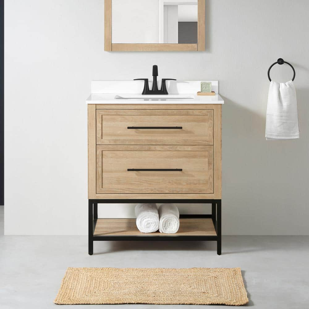 Home Decorators Collection Corley 30 in. W x 19 in. D x 34 in. H Single  Sink Bath Vanity in Weathered Tan with White Engineered Stone Top Corley  30WT - The Home Depot