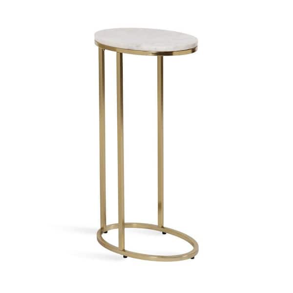 Natalli 9 in. Gold Oval Marble C Shaped End Table