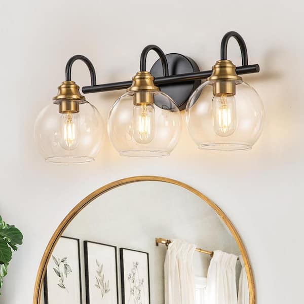 GoYeel 20.08 in. 3-Lights Black and Gold Industrial Globe Glass ...