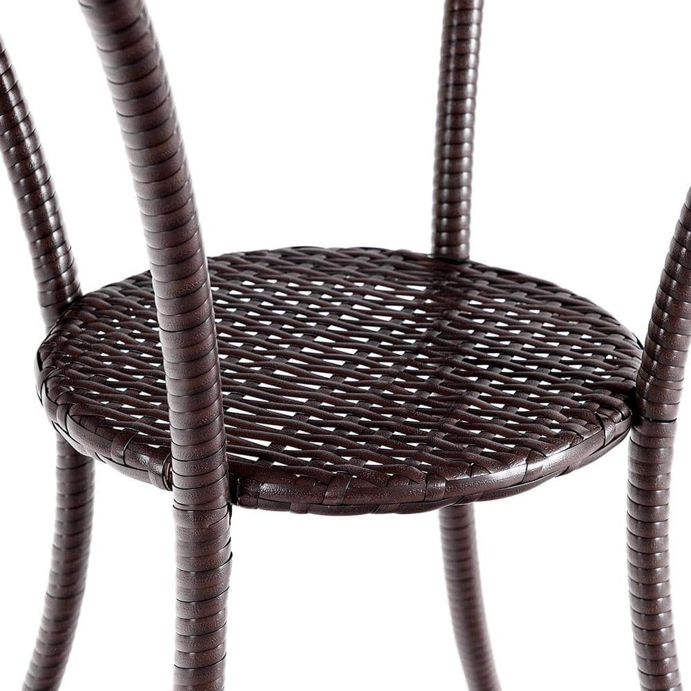 Outdoor Round Brown Rattan Wicker Coffee Table with Glass Top