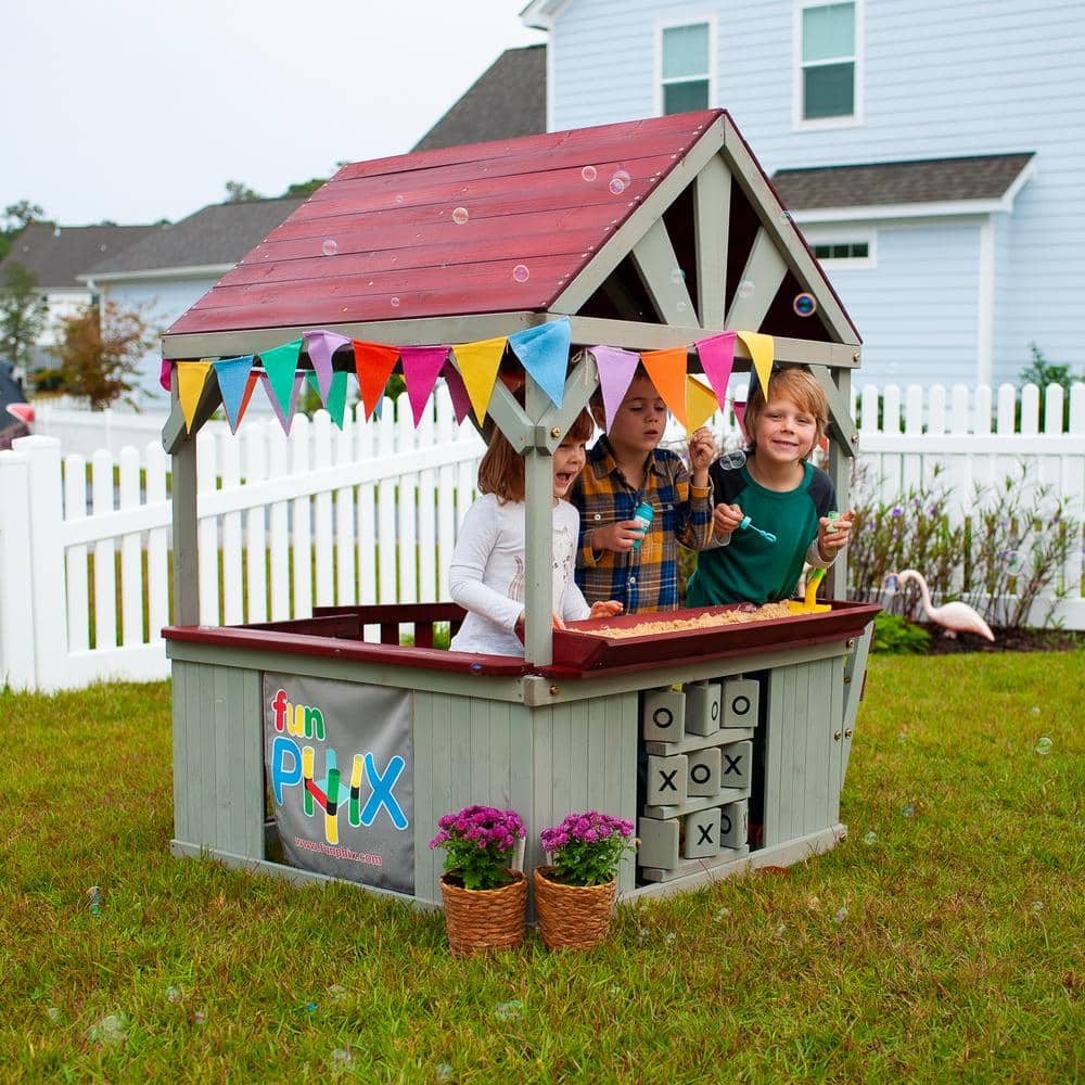 Cedar Wood Kids Outdoor Playhouse with Sandbox and Tic Tac Toe