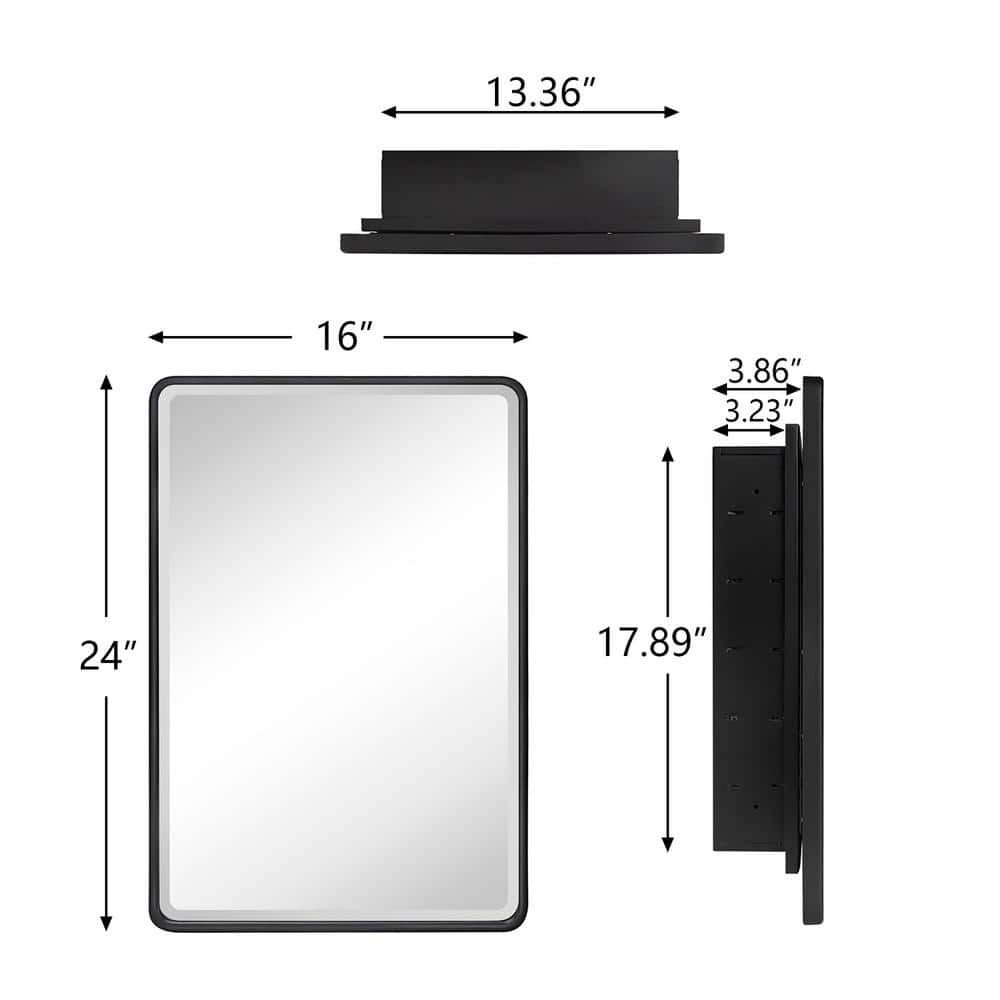 Black Metal Framed Recessed Medicine Cabinet with Beveled Mirror
