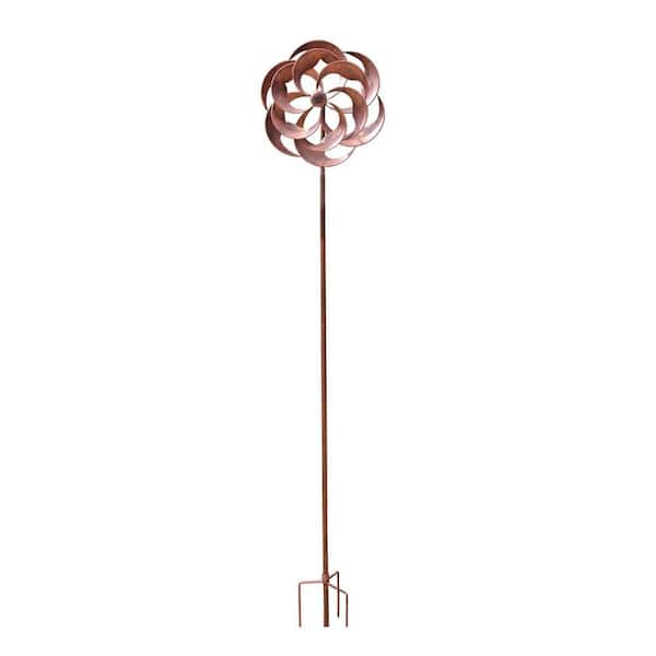 63 in. Brown Metal Wind Spinner Willow Leaves