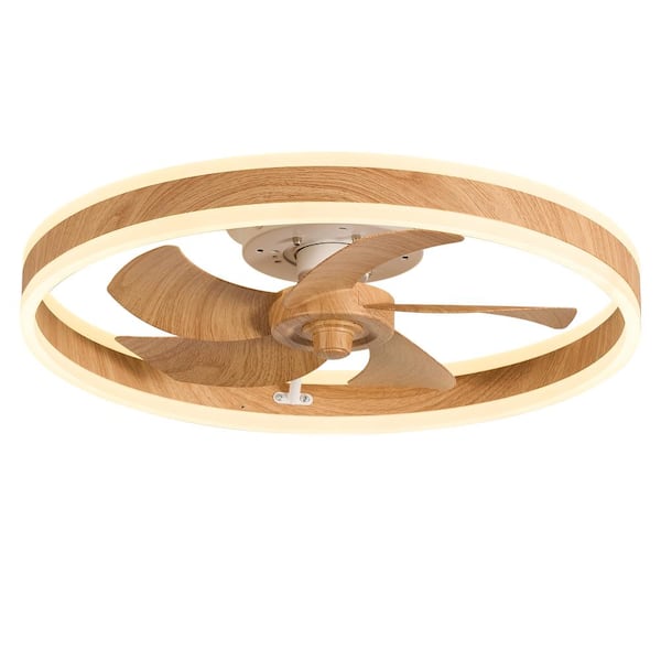 20 in. Indoor White and Faux Oak Flush Mount LED Ceiling Fan with Light and Remote