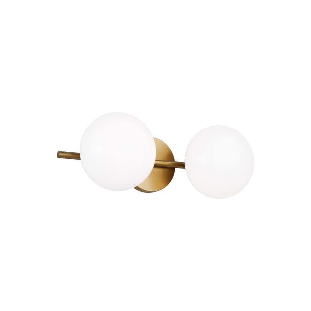 Ellen DeGeneres Crafted Symmetrical 2-Light Vanity in Burnished Brass with Milk White Glass