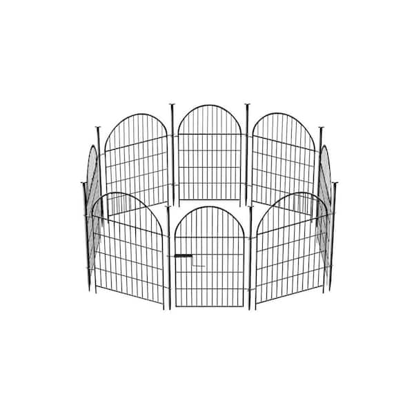 Tall 32in Arched Rustproof Metal Garden Fence Border with Gate 17.5 ft. 8 Panels Dog Animal Barrier No Dig Fencing