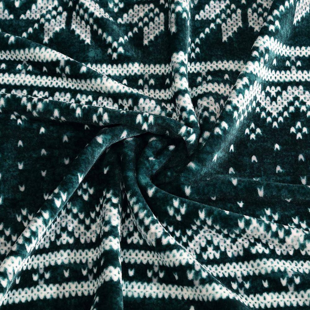 Green and White Knitted Fleece Reversible Throw Blanket