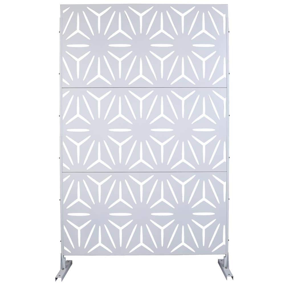 ライク 4 ft. x 6.3 ft. White Steel Patio Privacy Fence Screen, Decorative