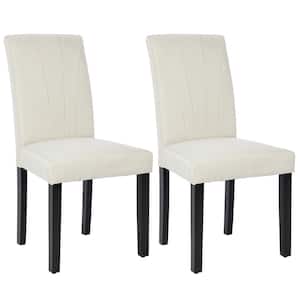 Dining Chairs Set of 2 Modern Fabric and Solid Wood Legs and High Back Chairs for Kitchen/Living Room Beige Upholstered