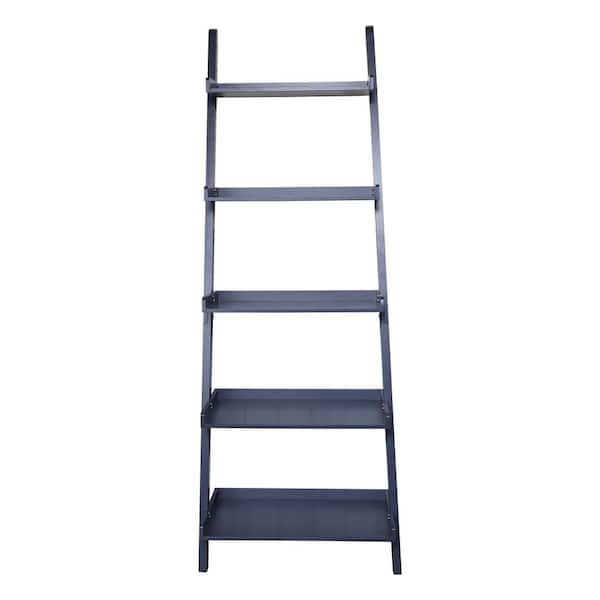 FUNKOL Navy Blue 5-Tier Ladder Shelf with Storage