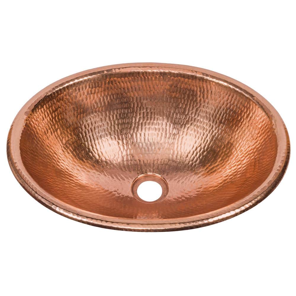 17" Oval Polished Copper Hammered Bathroom Sink