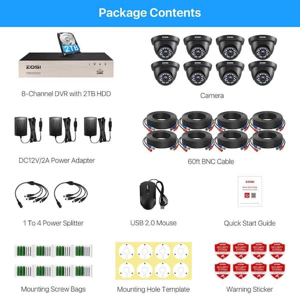 ZOSI 8-Channel 1080p 2TB Hard Drive DVR Security Camera System