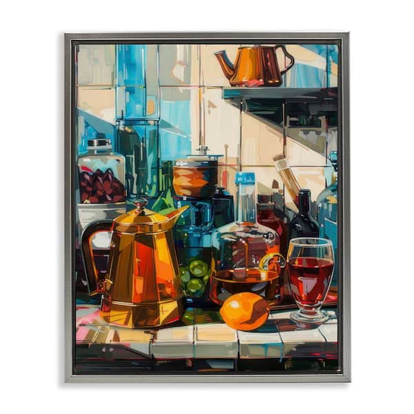 Stupell Industries Kitchen Counter Cocktails by LSR Design Studio Gray Floater Frame Food Graphic Art Print 31 in. x 25 in.
