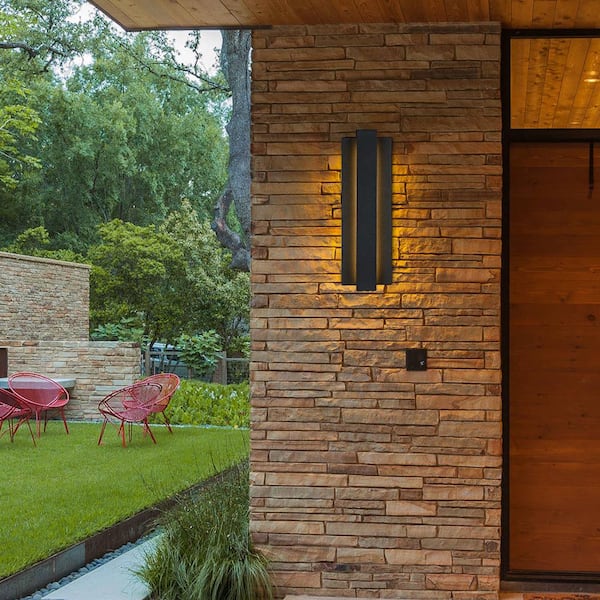 Reflect 18.7 in. Black Modern/Contemporary LED Outdoor Wall Light Lantern Sconce