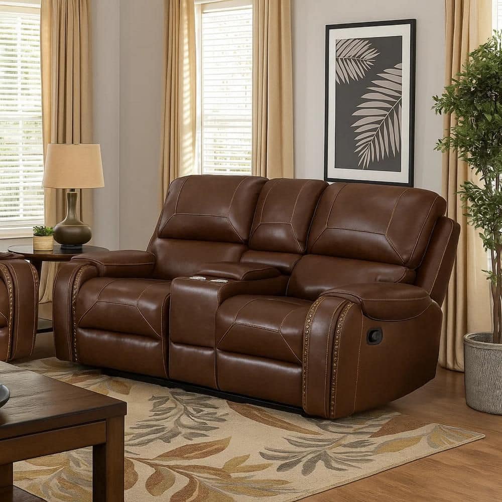 76 in. Pillow Top Arm Faux Leather Rectangle Recliner Loveseat Sofa in Brown price history on PriceWatchPro