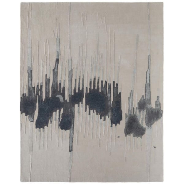 HomeRoots 5 ft. x 8 ft. Gray, Ivory, Blue Abstract Area Rug
