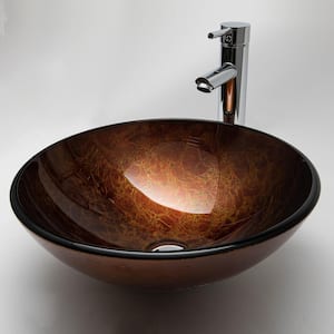 Reddish Brown Glass Circular Bathroom Vessel Sink without Faucet