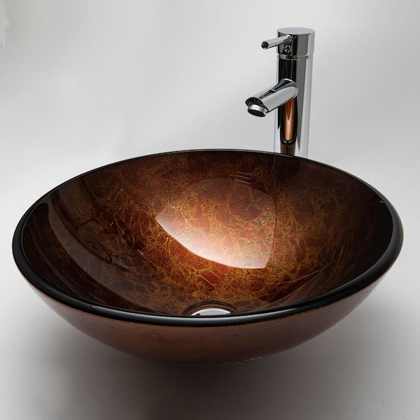 ROSWELL Reddish Brown Glass Circular Bathroom Vessel Sink without Faucet