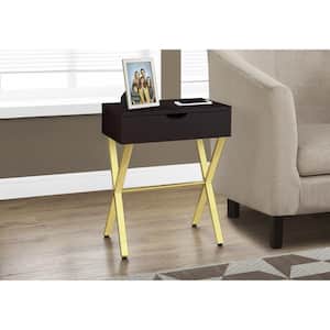Cappuccino Accent Table with Gold Metal