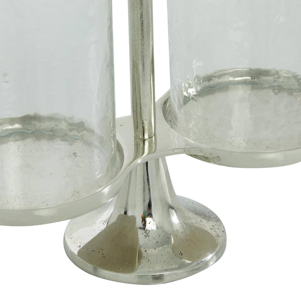 Contemporary Silver Aluminum & Glass Hurricane Candle Lantern - 14.4"