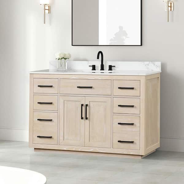 Staykiwi 54 in. W x 22 in. D x 36 in. H Single Sink Freestanding Bath Vanity in Light Oak with White Quartz Top