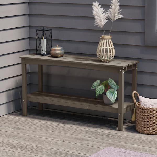 Laguna Outdoor Patio Bar Console Table with Storage Shelf Weathered Wood
