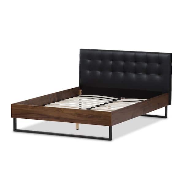 Baxton Studio Mitchell Black Faux Leather Upholstered Queen Platform Bed