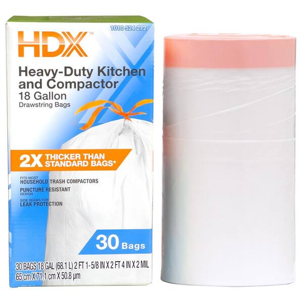 HDX 18 Gal. Heavy-Duty Drawstring Kitchen and Compactor Trash Bags