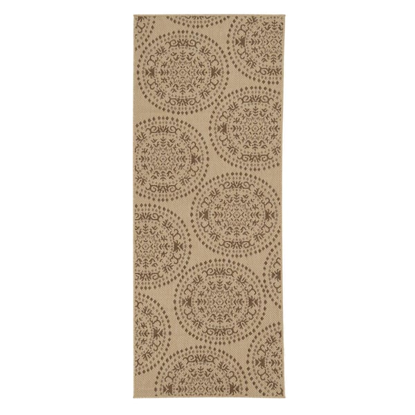 Ottomanson Jardin Collection Medallion Design 3x7 Non Shedding Indoor/Outdoor Runner Rug, 2 ft. 7 in. x 6 ft. 11 in., Beige