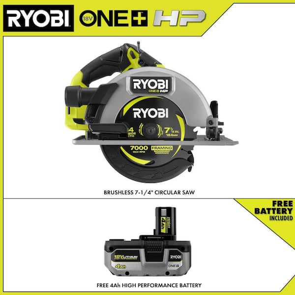 ONE+ HP 18V Brushless Cordless 7-1/4 in. Circular Saw with ONE+ 18V 4.0 Ah HIGH PERFORMANCE Battery