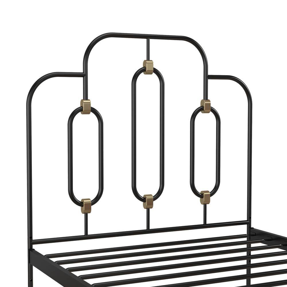 Olivia Twin Black and Gold Metal Bed Frame with Headboard