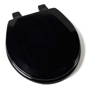 Deluxe Molded Wood Round Closed Front Toilet Seat with Cover and Adjustable Hinge in Black