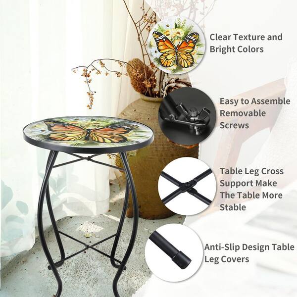 MOEPISY Yellow Butterfly 14 in. Patio Side Table Outdoor