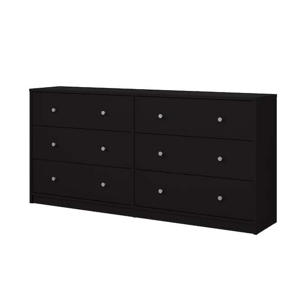 Tvilum Portland 6-Drawer Double Dresser in Black 26.89 in. H x 56.34 in. W x 12.46 in. D
