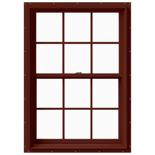 JELD-WEN 33.375 in. x 48 in. W-2500 Series Red Painted Clad Wood Double Hung Window w/ Natural Interior and Screen