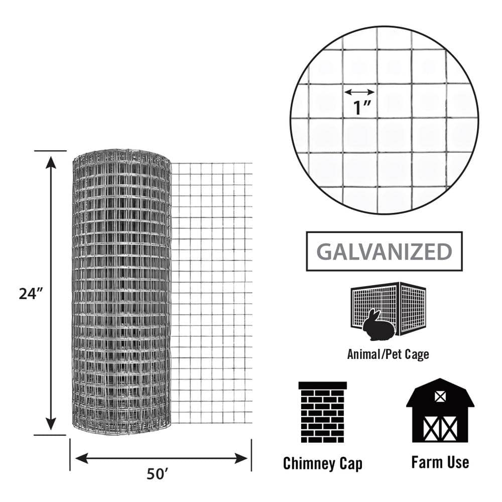 24in x 50ft Galvanized Steel Welded Wire Garden Fence