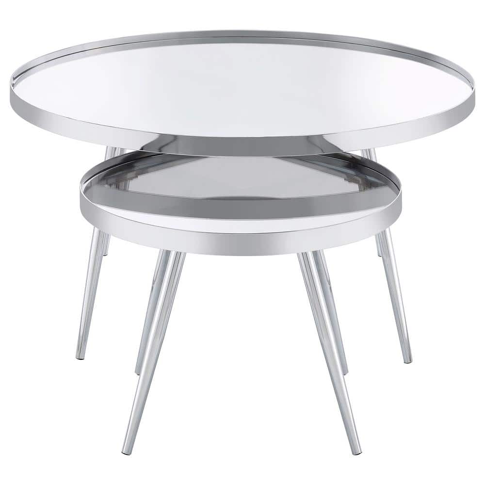 Kaelyn Round Chrome Metal Mirrored Nesting Coffee Table Set
