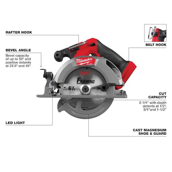 Milwaukee M18 FUEL 18V Lithium-Ion Brushless Cordless 6-1/2 in. Circular  Saw (Tool-Only) 2833-20 - The Home Depot