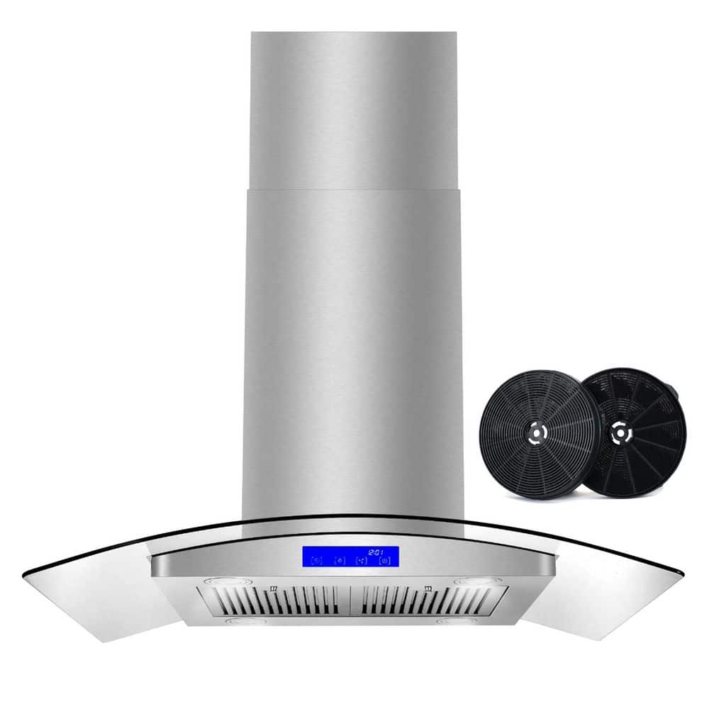 36 in. Lumin Collection 380 CFM Ductless Island Range Hood, Soft Touch Controls, LED Lights, Stainless Steel