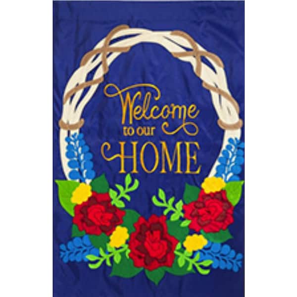 1 ft. x 1-1/2 ft. Welcome Wreath Applique 2-Sided Garden Flag