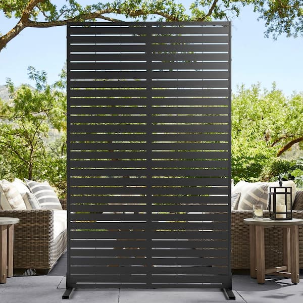 Black 44 in. W x 71 in. H Rectangular Metal Decorative Privacy Screen Panel