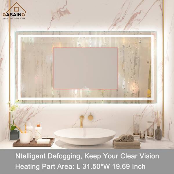 CASAINC 72 in. W x 36 in. H Rectangular Frameless Anti-Fog Wall Bathroom  Vanity Mirror EXD4-72X36-1 - The Home Depot