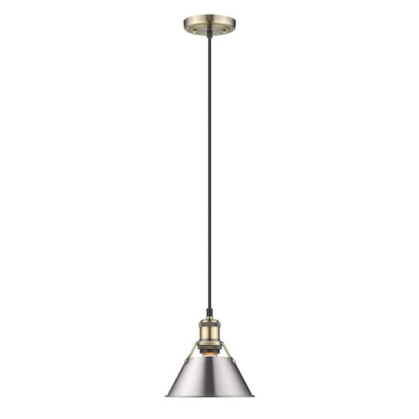Golden Lighting Orwell AB Mini Pendant - 7 in. in Aged Brass with Pewter Shade