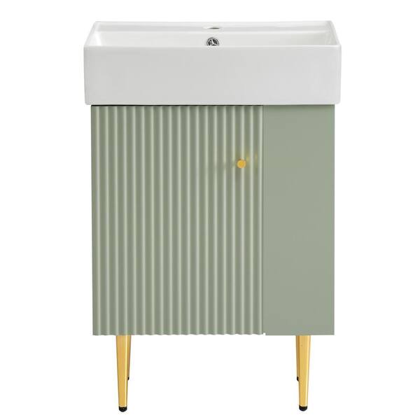 21.6" Green Bathroom vanity, Combo Cabinet, Bathroom Storage Cabinet, Single Ceramic Sink, Right ...