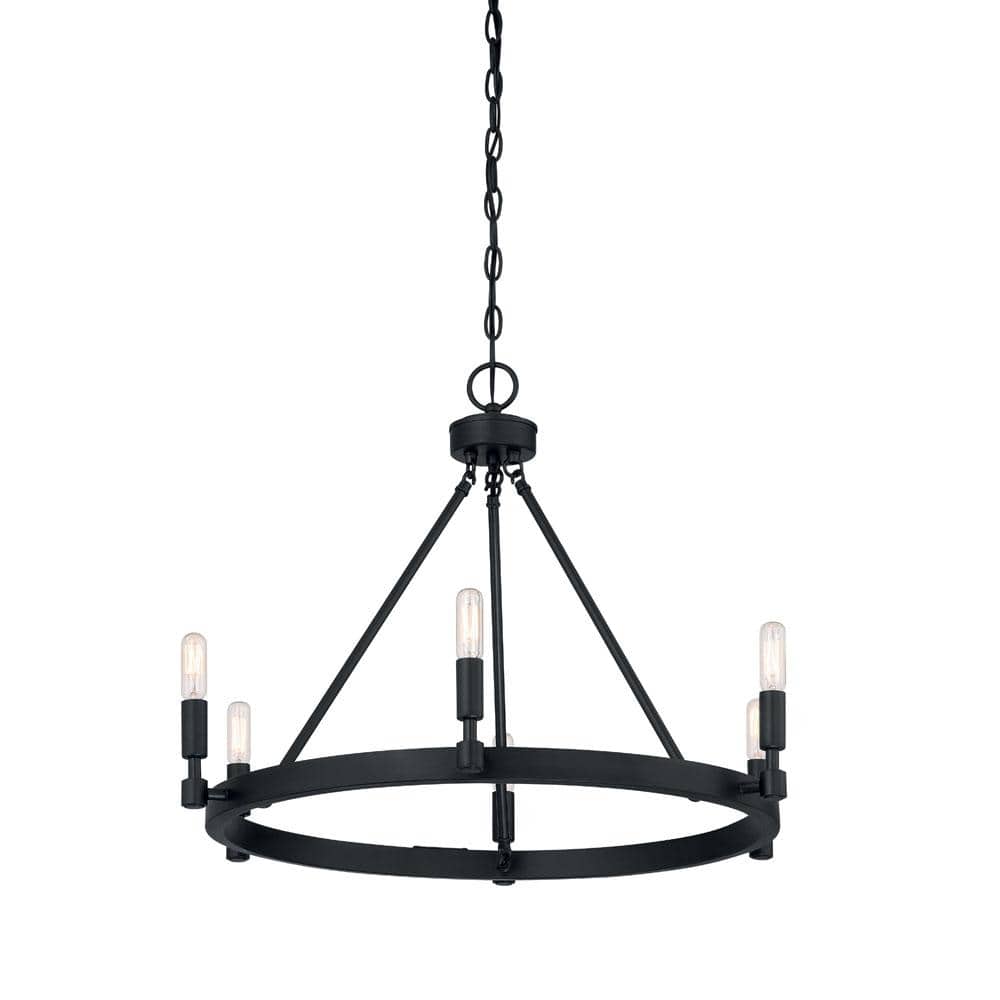 Black Open Lamp 6-Light Chandelier with Adjustable Chain
