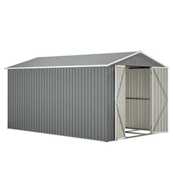 8 ft. W x 12 ft. D Gray Outdoor Metal Shed with Double Doors and Vents for Garden Patio Backyard (96 sq. ft.)