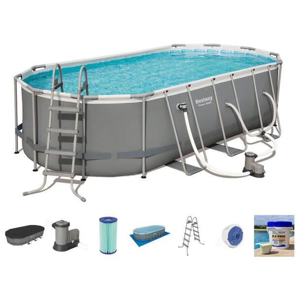 Bestway Power Steel 18 ft. x 9 ft. x 4 ft. Oval 108 in. Deep Steel Frame Pool Set