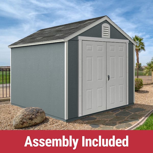 Pro Assembled Daytona 8 ft. x 10 ft. Shed with High Wind 145 package, Steel Storm Doors-Drftwood Shingle (80 sq. ft.)