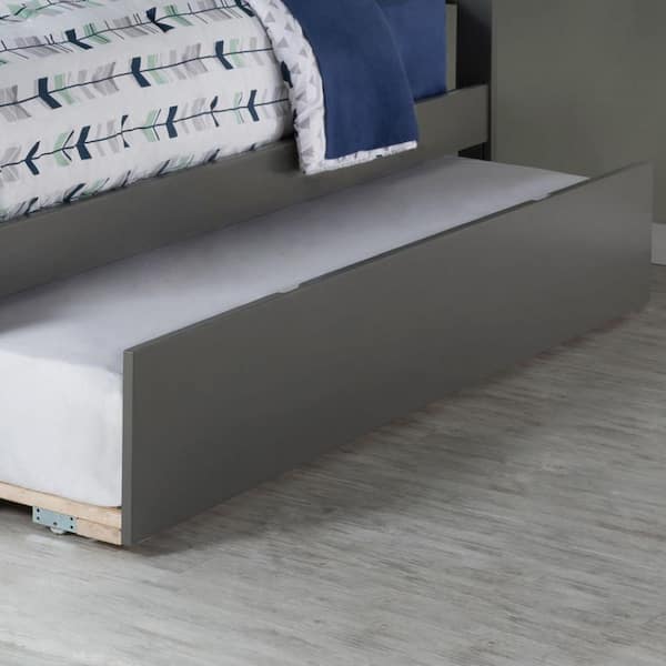 Urban Trundle Bed Gray Solid Wood Twin Extra Long Roll Out Daybed