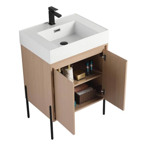 Crownpoint 24 in. Freestanding Single White Oak Bathroom Vanity with White Acrylic Sink Top Unassembled